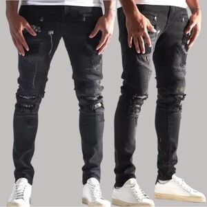 Embellish NYC Oden Moto Biker Distressed Denim Black Men’s Size 32 Skinny Jean
